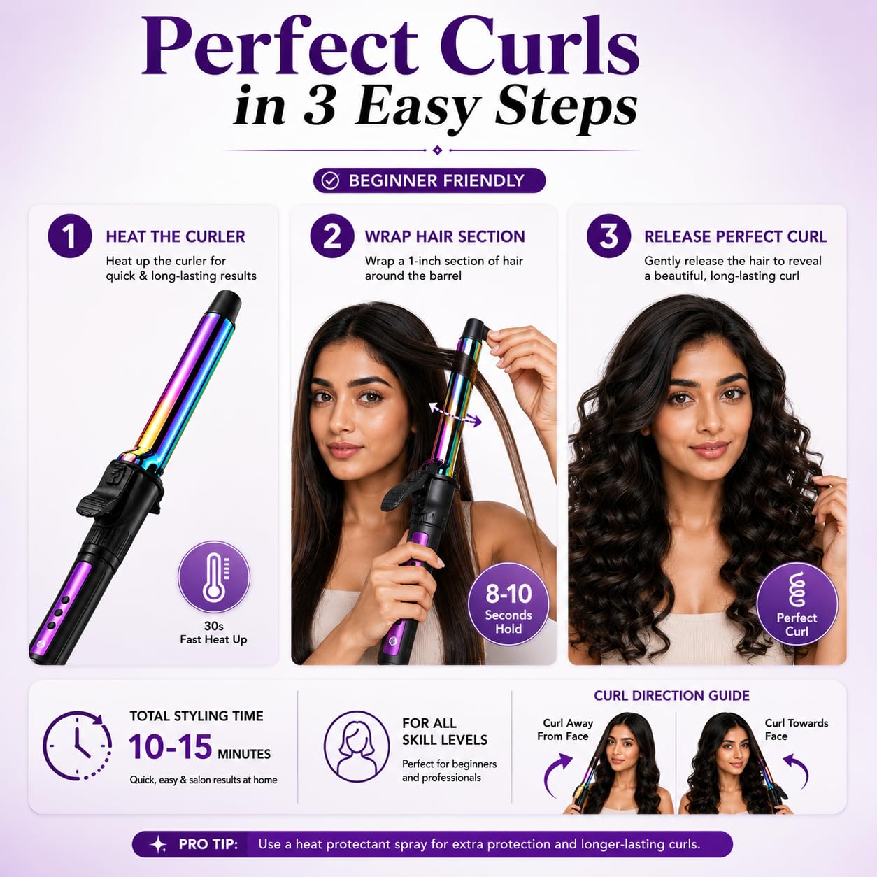K2P Professional 19mm Titanium Hair Curler for Women | Adjustable Temperature 150°C–230°C | Fast Heating Curling Iron in 30 Seconds | Long-Lasting Frizz-Free Salon Curls 4