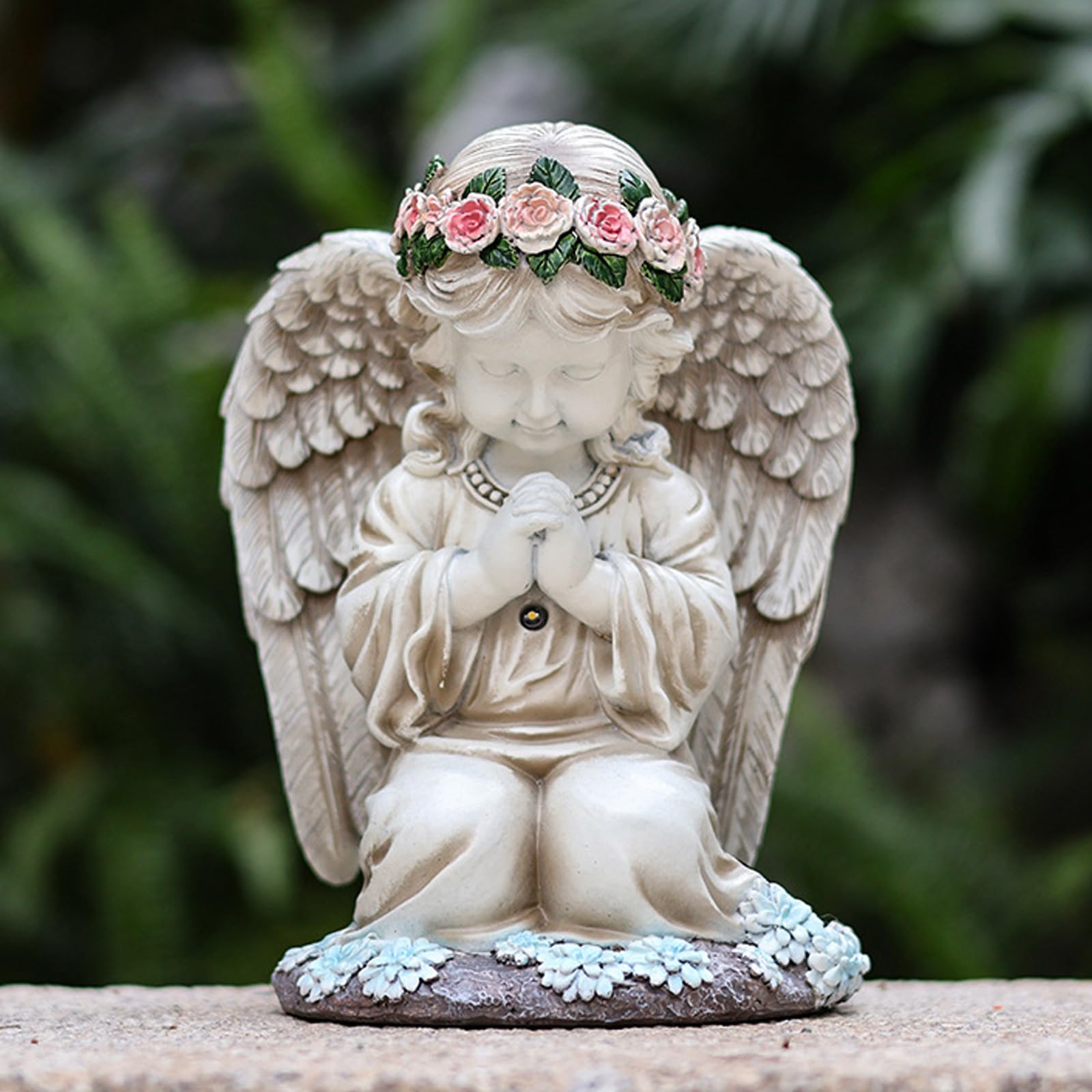 Ange Priant,Statues Solaires de Jardin,Sculpture d'ange Féérique,Statue Jardin Exterieur,Figurine d'ange Gardien avec Lanterne Solaire LED,Figurine d'ange Gardien LED en Prière