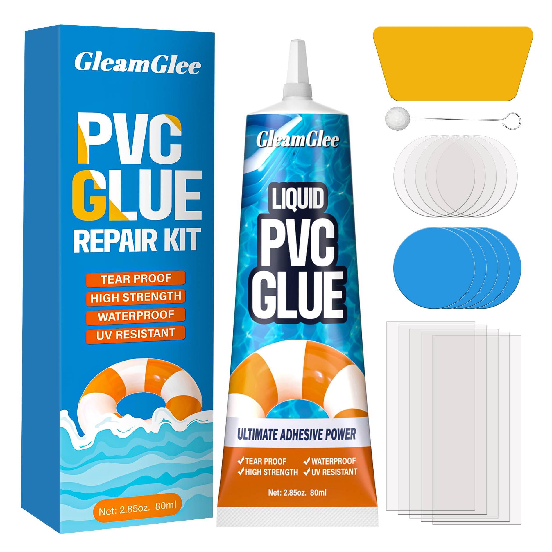 Inflatable Repair Patch Kit with 80ml Glue Waterproof Vinyl PVC Air Mattress Patch Kit for Air Beds Pool