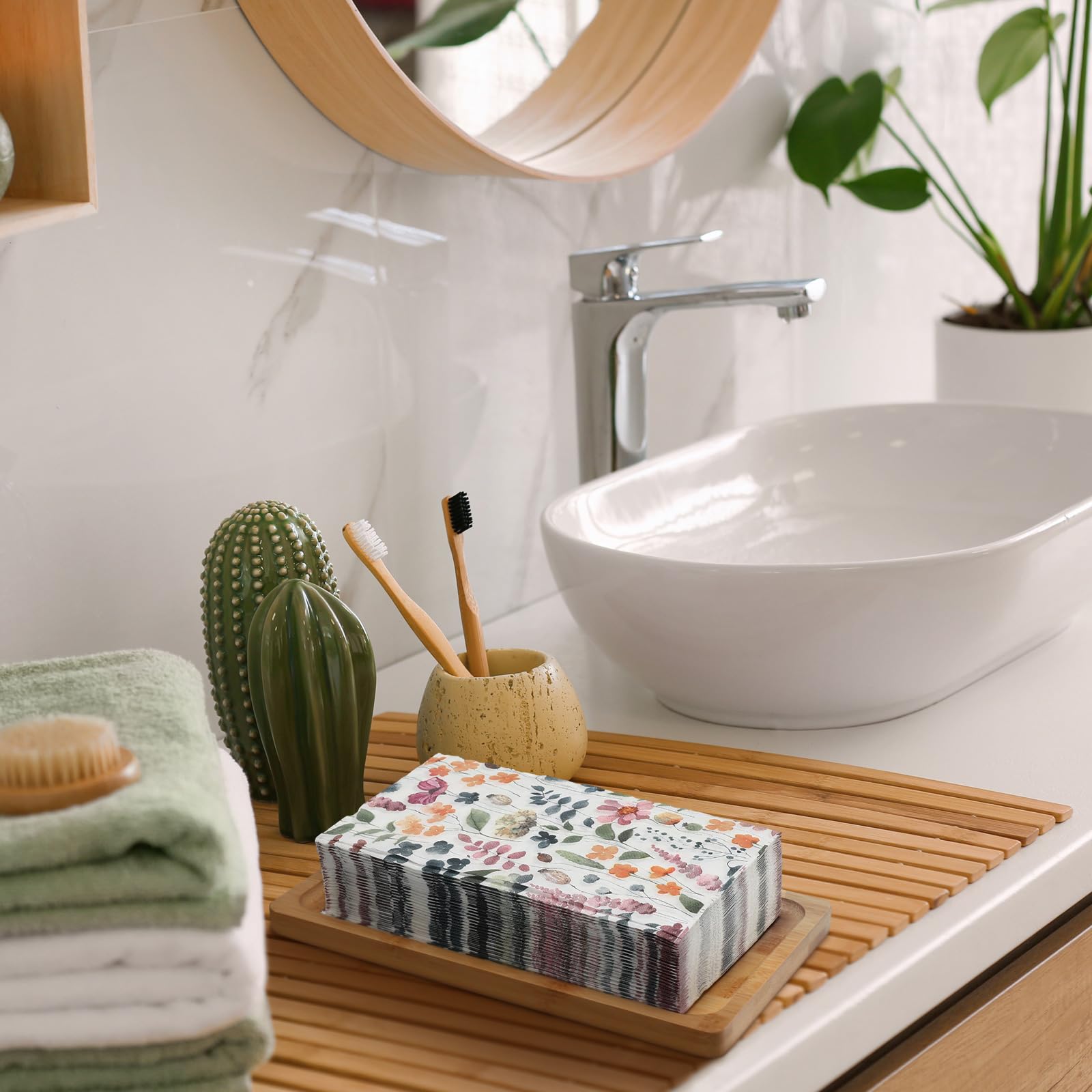 Seajan 200 servilletas de papel florales para invitados, toallas de mano desechables para baño, toallas de papel desechables para invitados, servilletas para primavera y verano, boda, baño, cumpleaños