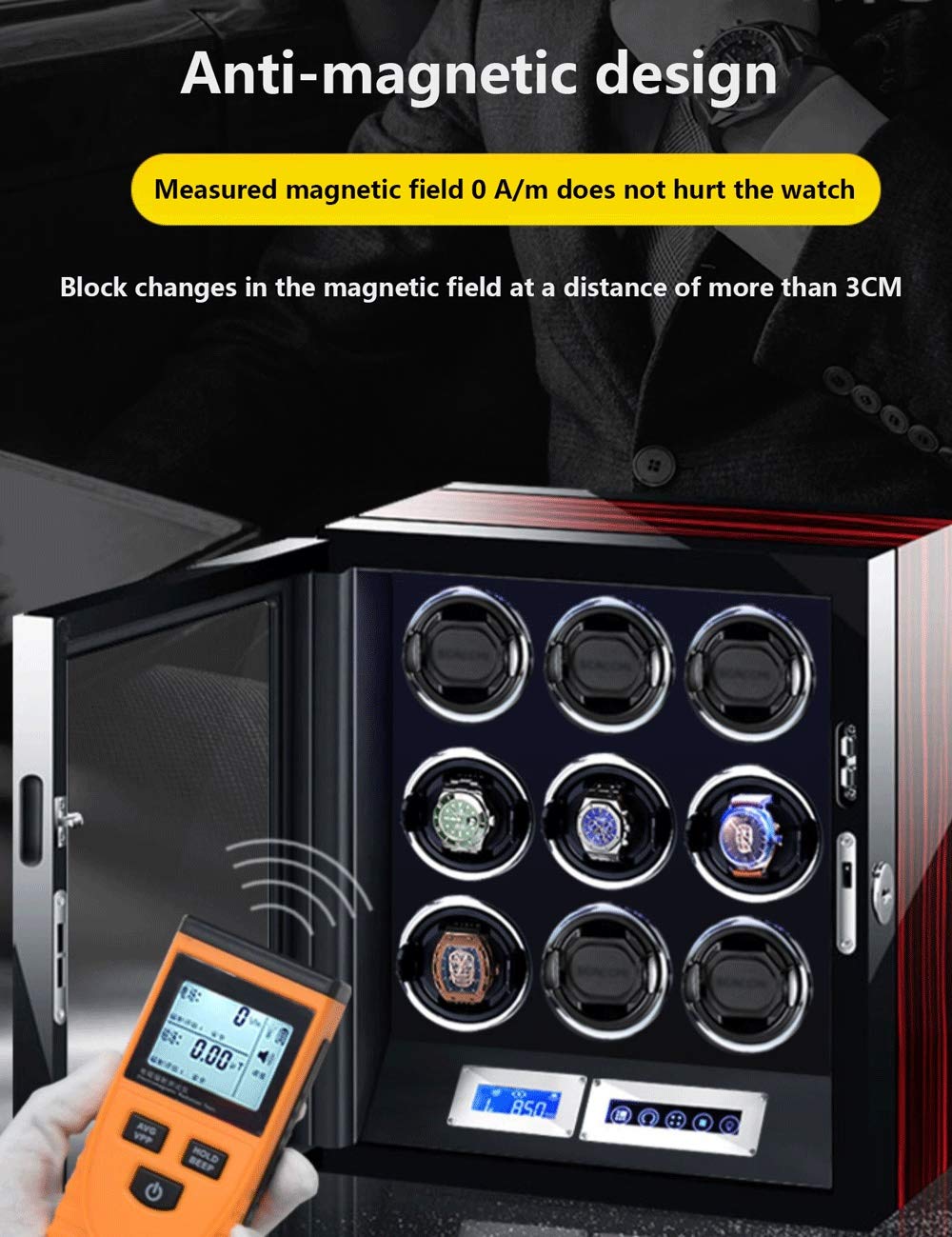 Oglądaj skrzynki dla mężczyzn Slots Organizator Solid Wood Organizer Display Box: Najlepszy prezent na urodziny, ślub lub Nowy Rok powerfully