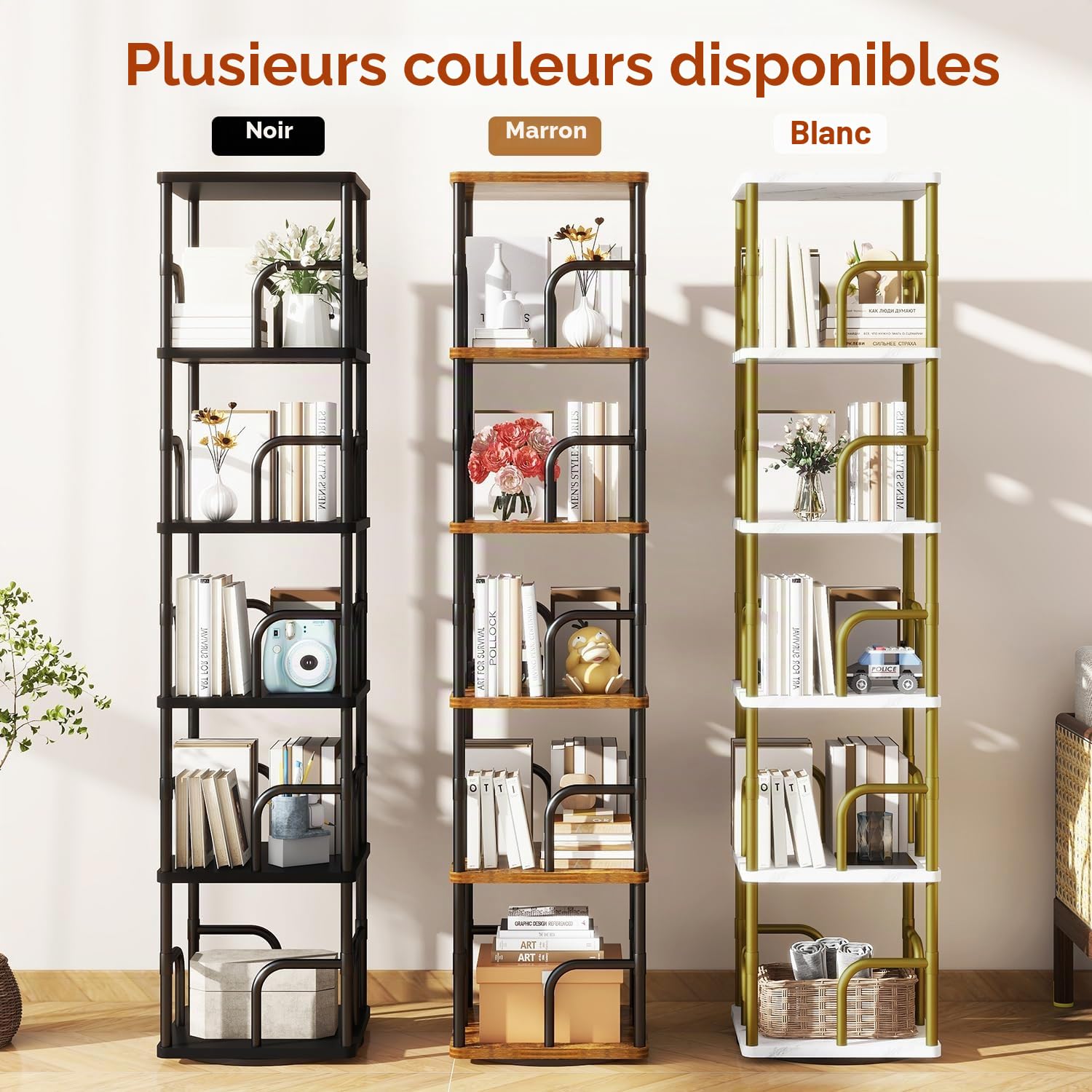IBUYKE Bibliothèques Rotative à 5 Niveaux,Bibliothèque Enfant,Étagère Pivotante Verticale à 360°,Bibliothèque Multifonctionnelle en Bois pour Chambre, Salon, Bureau,Marron Rustique,TBC005H