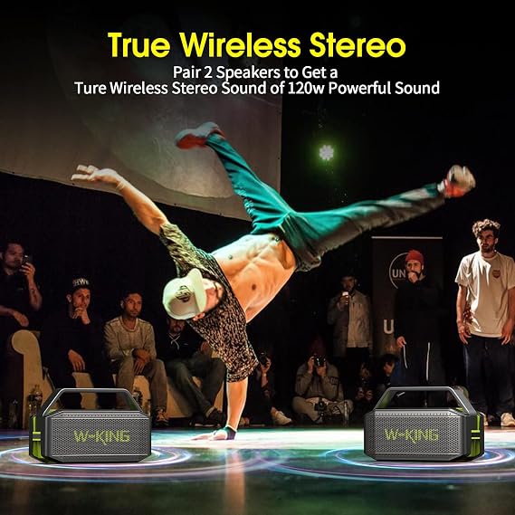 W-KING Bluetooth Speaker Loud, 60W Waterproof Portable Speaker, Rich Bass, 40H Playtime, Bluetooth 5.0, Built-in Handle, TF Card, NFC, AUX, Stereo Speaker for Camping, Outdoors