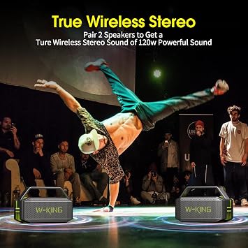 W-KING Bluetooth Speaker Loud, 60W Waterproof Portable Speaker, Rich Bass, 40H Playtime, Bluetooth 5.0, Built-in Handle, TF Card, NFC, AUX, Stereo Speaker for Camping, Outdoors