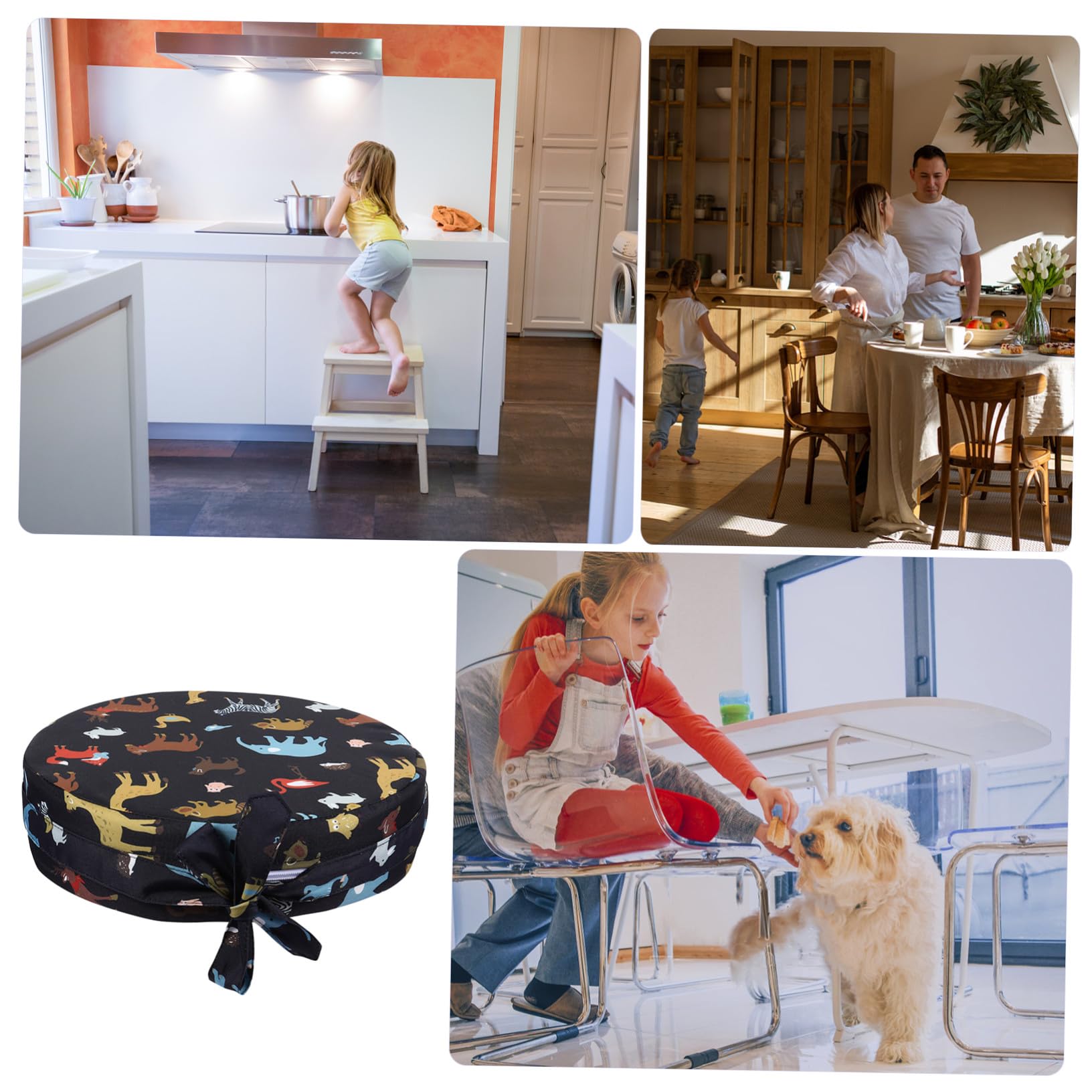 Toyvian Cojín Elevador de Asiento Infantil Redondo Negro 1 Pieza | Algodón y Espuma, Base Antideslizante, Fácil Limpieza, para Silla y Comedor