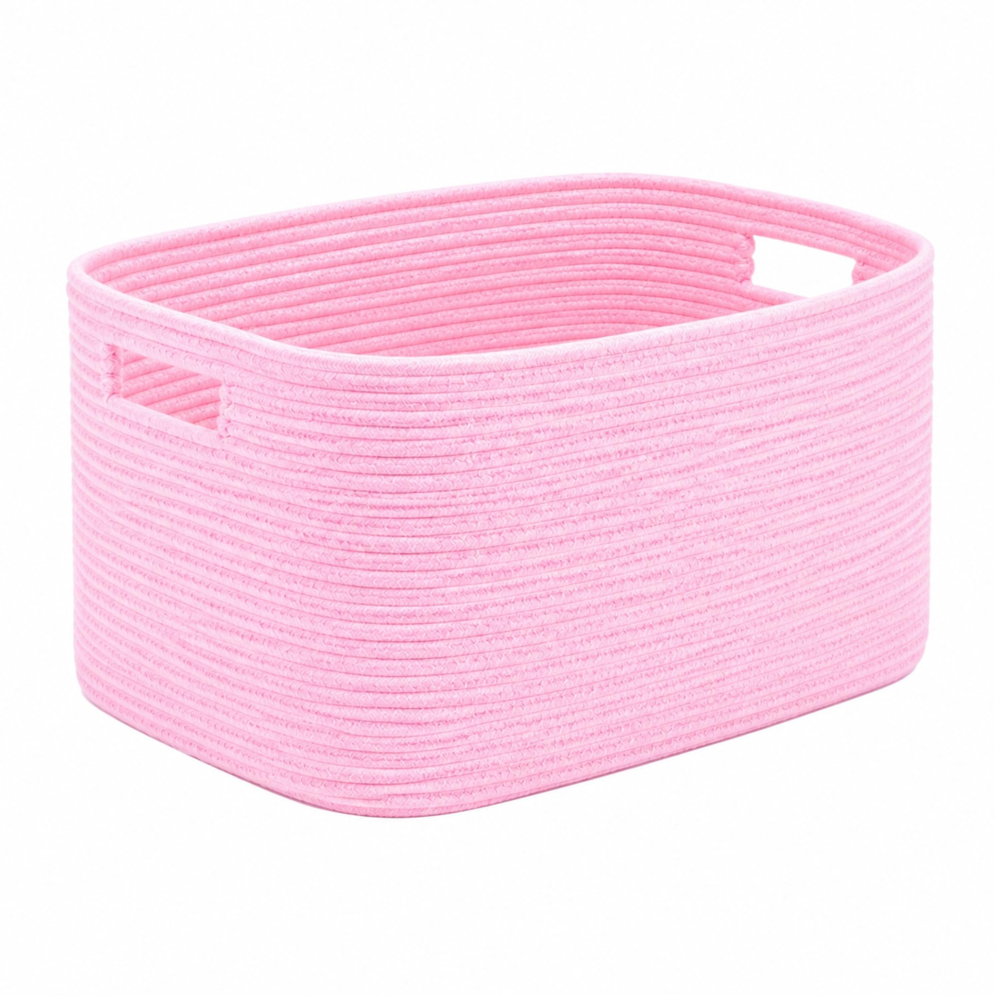 Cotton Rope Laundry Basket Extra Large, 22.8GAL Collapsible Woven Storage Baskets for Living Room Kids Toys Stuffed Animal,Boho Rectangular Decorative Hamper for Dirty Clothes, Blankets Light Pink