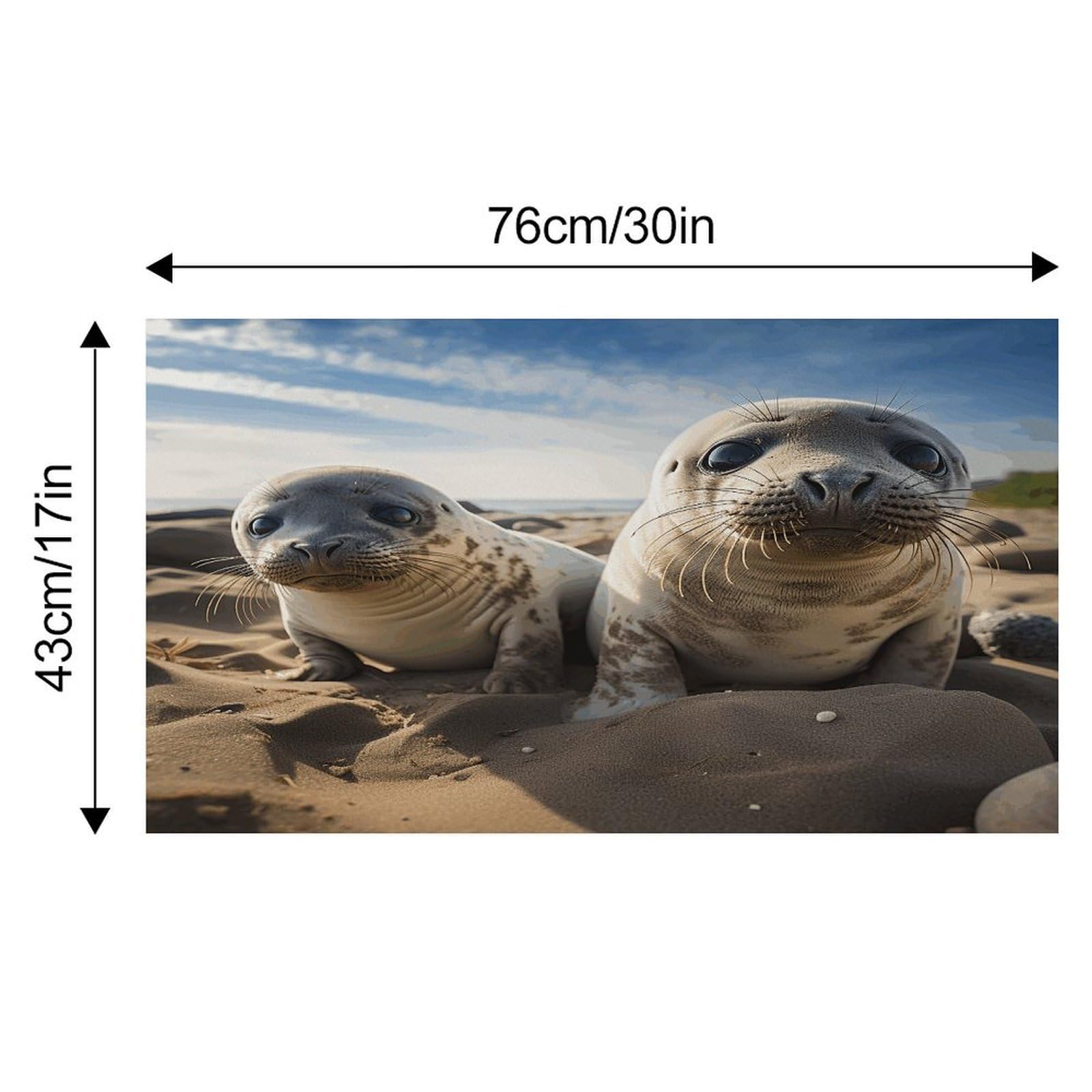 Seal on The Beach Tapis de nourriture pour chat – Tapis d'alimentation antidérapant pour chien, facile à nettoyer pour la nourriture et l'eau, tapis de gamelle pour chien et chat 43,2 x 76,2 cm