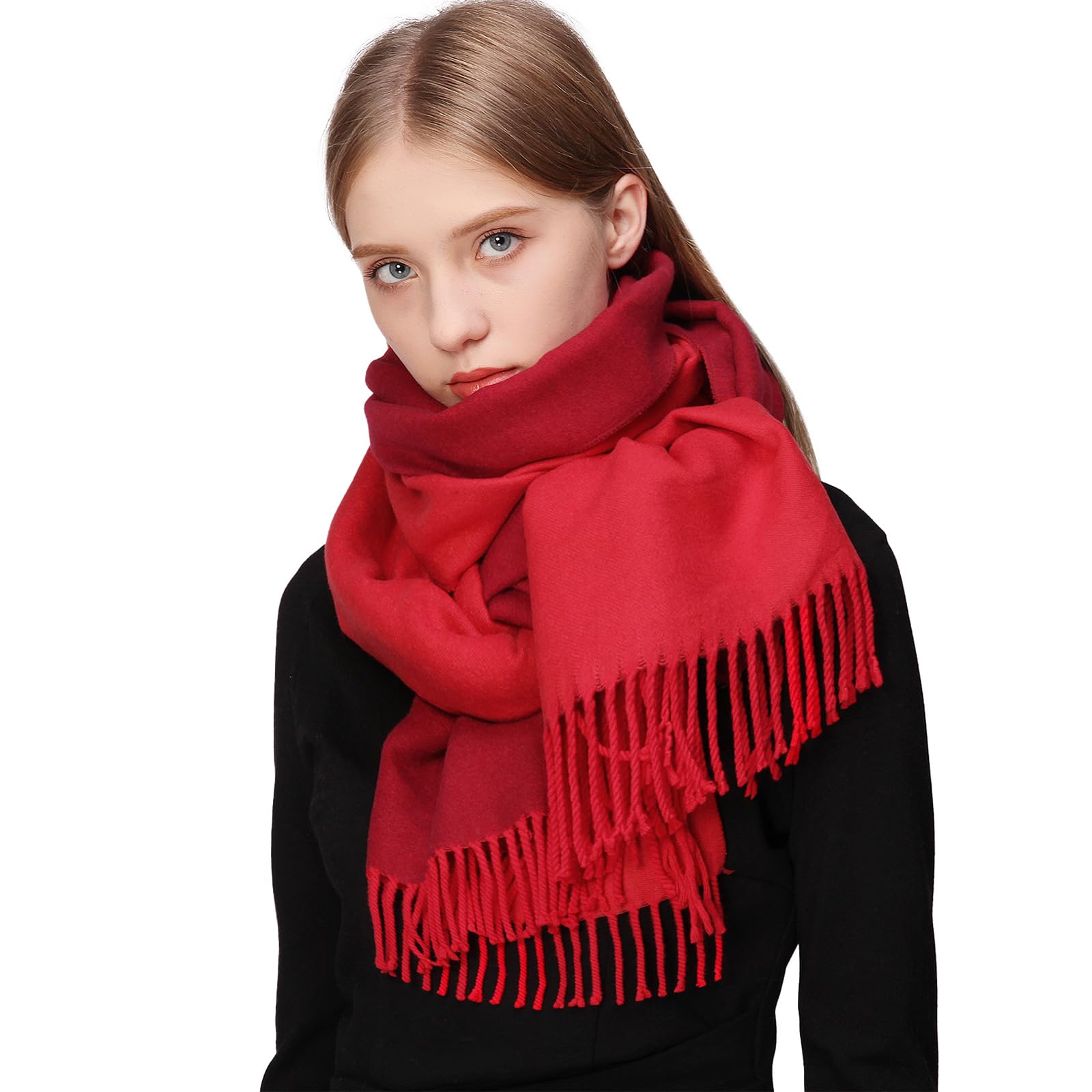 RIIQIICHY Warm Winter Red Scarf for Women Ladies Reversible Pashmina Shawl Wraps Cashmere Feel