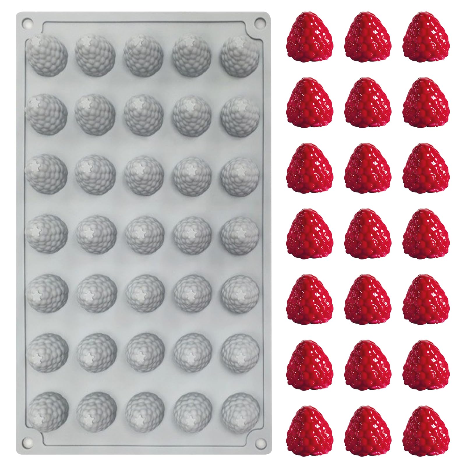 3D Raspberry Silicone Mold, 35-Cavity Nonstick Raspberry Silicone Mold Trays for Baking Chocolate Fondant Candy Gummy Jello Ice Mini Candle, 11.7 x 6.9 x 1.0 inches, Grey