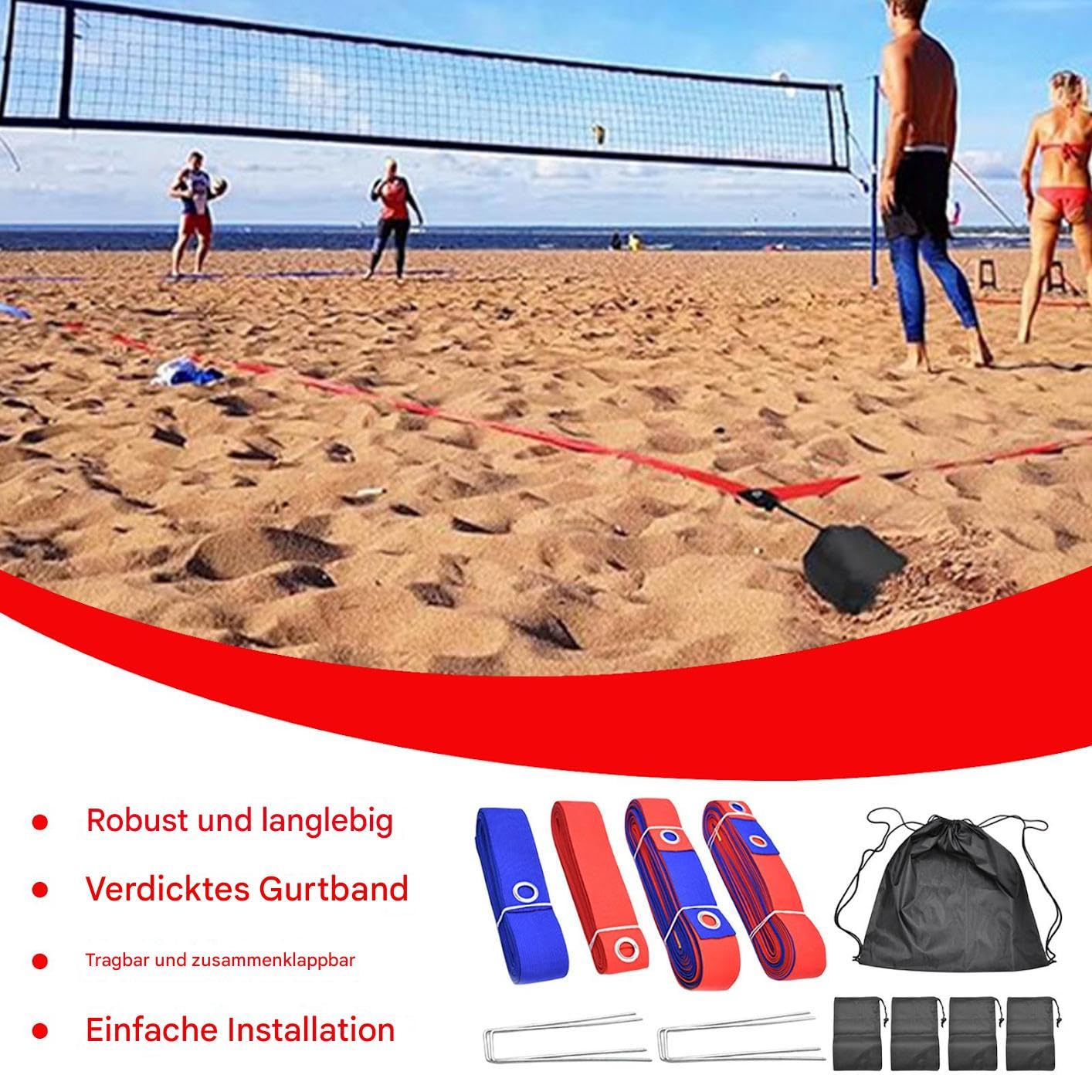Linie Do Siatkówki Plażowej Linie Do Gry W Siatkówkę Plażową Na Boisko | Składany Sprzęt Treningowy Sportowy Do Użytku Na Trawie Jeziorem W Parku Na Podwórku I Na Słonecznym Boisku