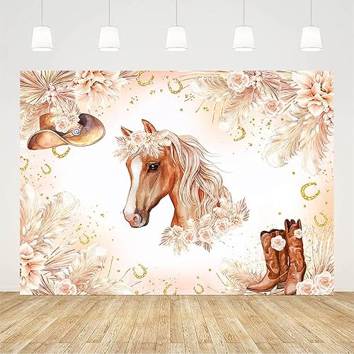 Miniatura 2 de AIBIIN Telón de fondo bohemio de caballo de 7 x 5 pies, vaquera occidental, suministros de decoración de fiesta de baby shower, pancarta de