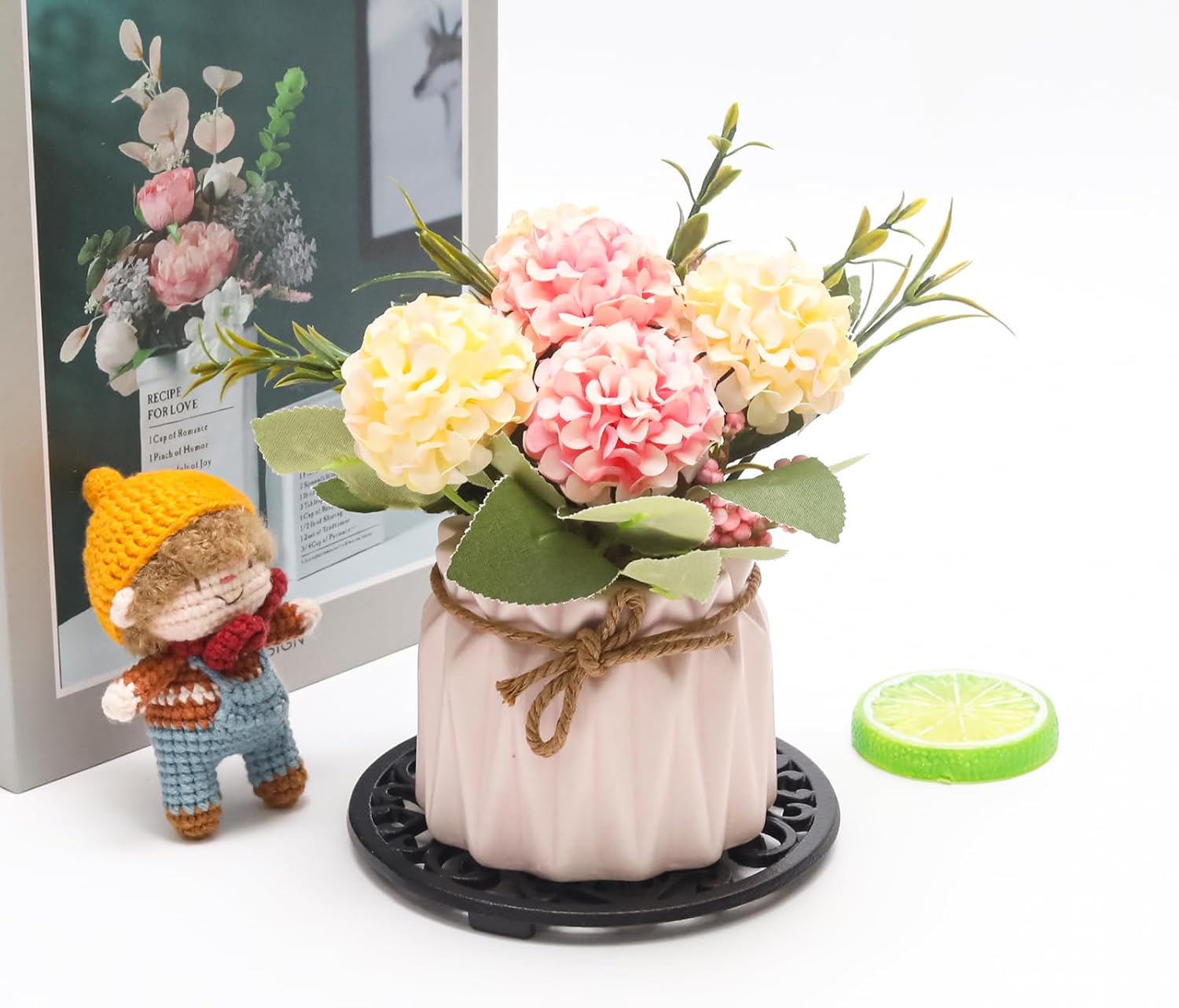 1Pcs 4.69Inch Black ChrysanthemumIron Cast Trivet for Hot Dishes