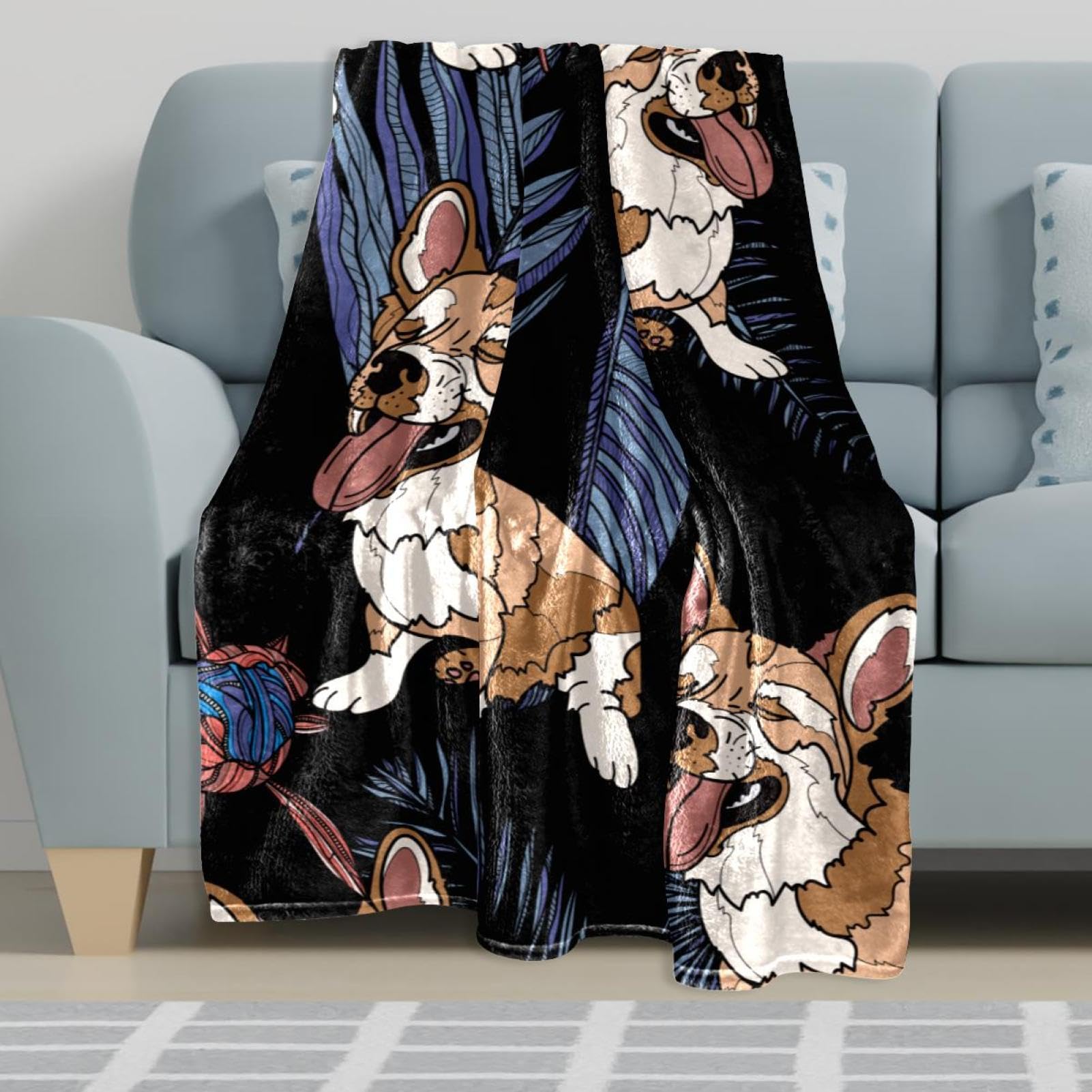 Couverture Polaire Chien Animal Mignon Couverture Plaid Chaude Douce pour Lits Canapés Chaises Divans 150×200cm