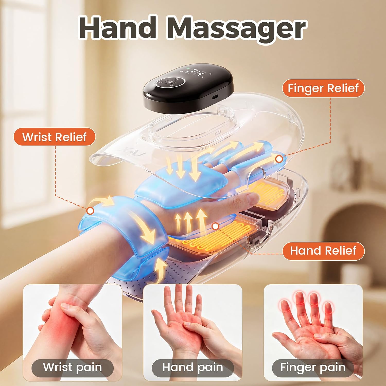 Hand Massager with Heat and Compression, Cordless Electric Hand Massager