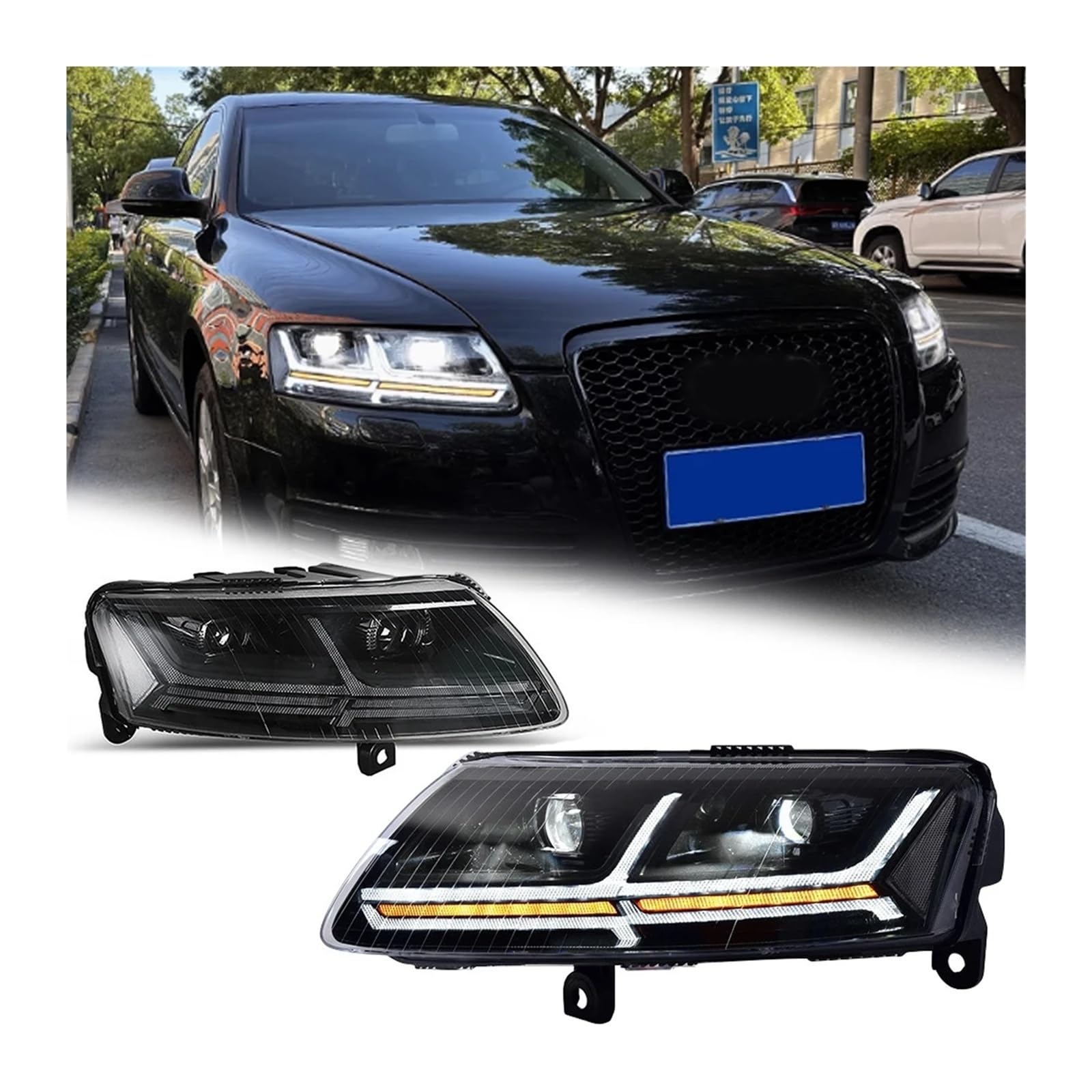 Pasuje do Au//di A6L A6 05-11 Q7 styl pełna dioda LED DRL reflektor samochodowy montaż sygnału akcesoria samochodowe zmodyfikowana lampa stylizacja reflektory LED(Style B one pair)