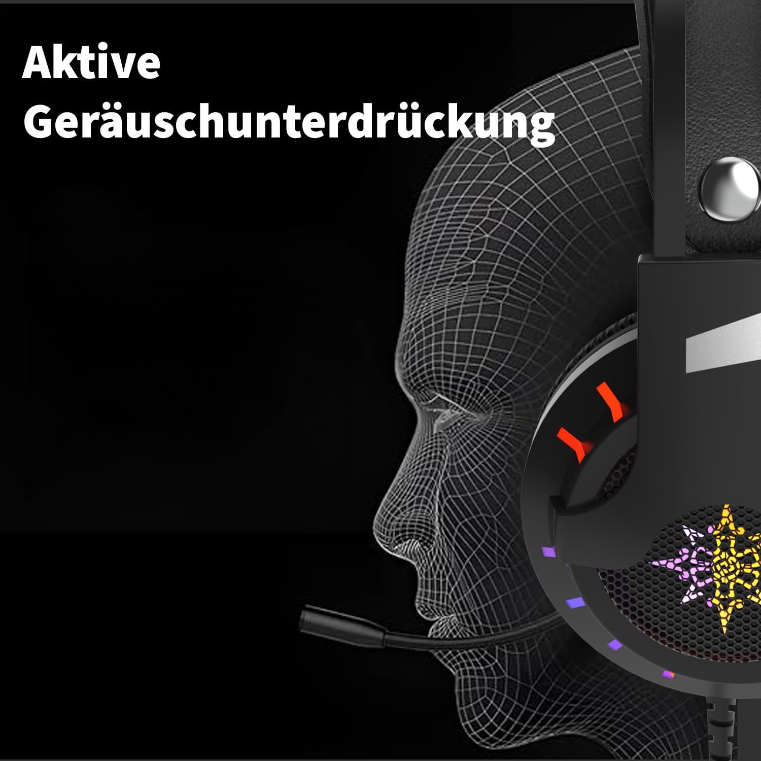 inca IGK-X10 zestaw słuchawkowy do gier – wirtualny dźwięk przestrzenny 7.1, oświetlenie RGB, sterownik 50 mm, kabel USB, mikrofon z redukcją szumów, regulacja głośności, kompatybilny z PC/PS5, lekki