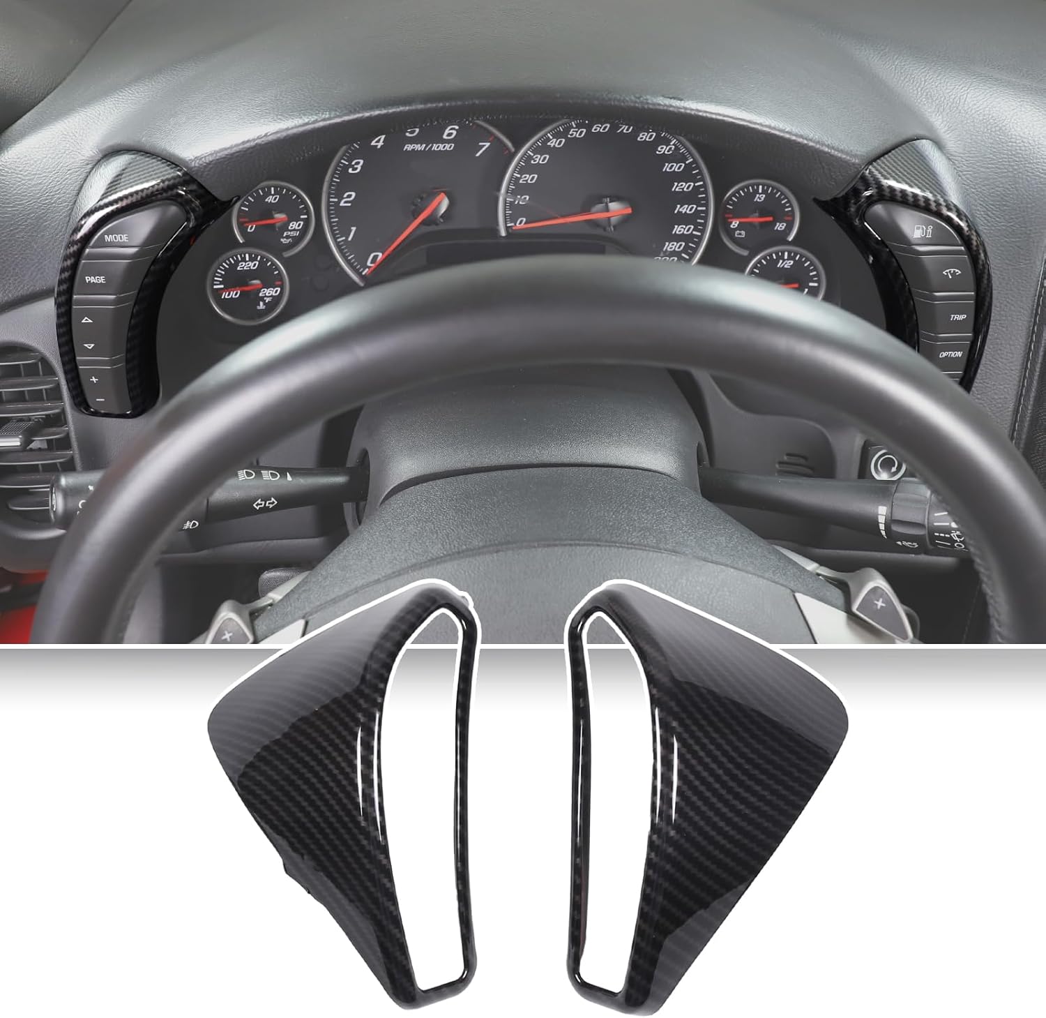 Dashboard Button Switch Cover Trim for Chevy Corvette C6 2005-2013 Accessories, Dash Board Speedometer Side Button Cover Trim Frame, Instrument Panel Dial Trim Sticker Bezel, ABS (Carbon Fiber)
