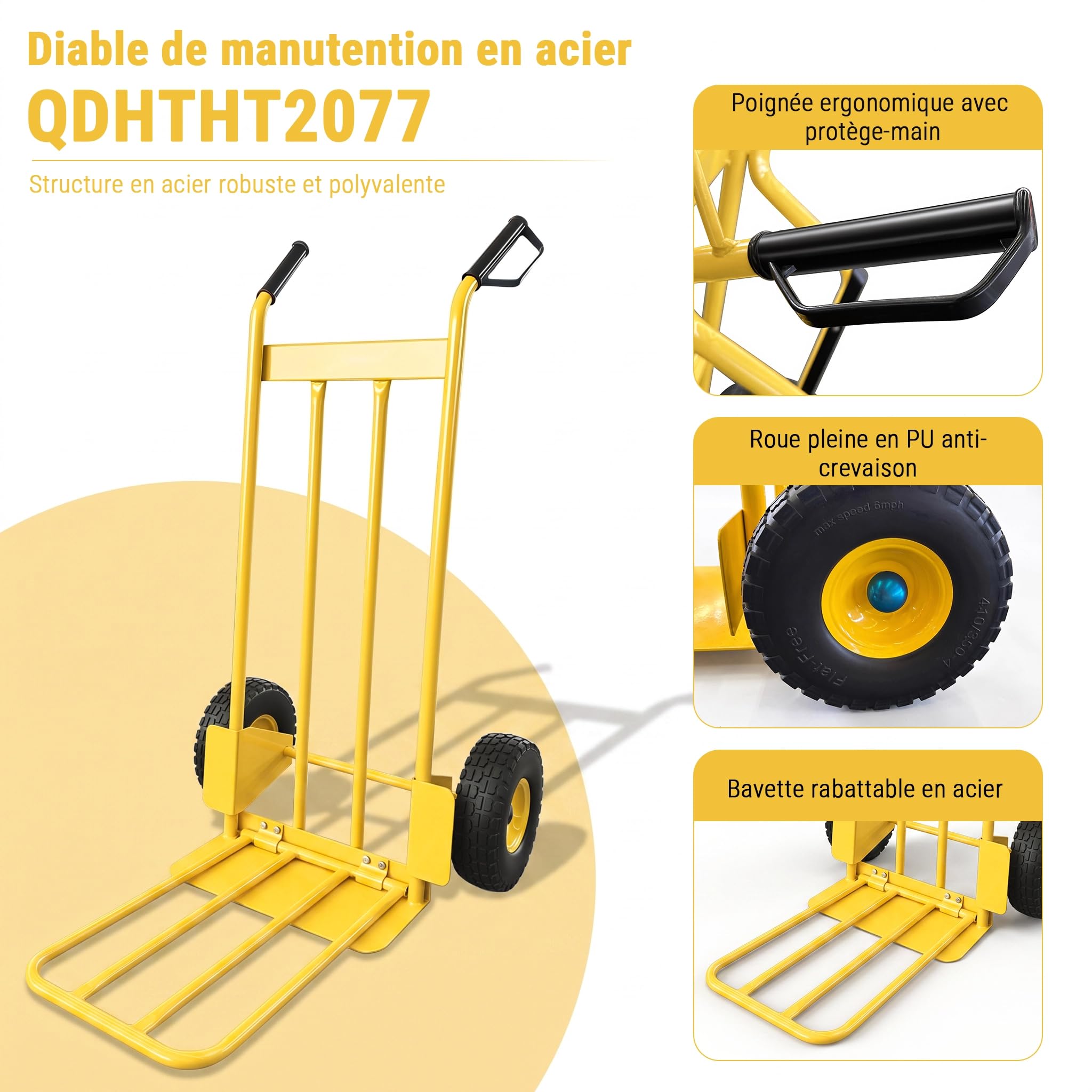 Diable de Manutention 200 kg, Chariot de Transport en Acier