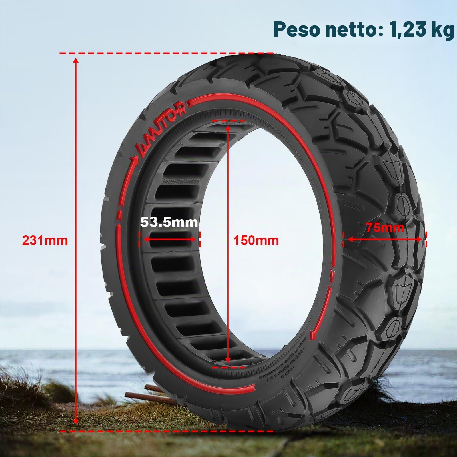 10×3 Pneumatici pieni da 10 pollici 255x80 80/65-6.5 Pneumatici di ricambio La larghezza della fessura è di 53,5 mm, adatta per ruote con una larghezza di 51-54 mm (Rosso 2 pezzi)
