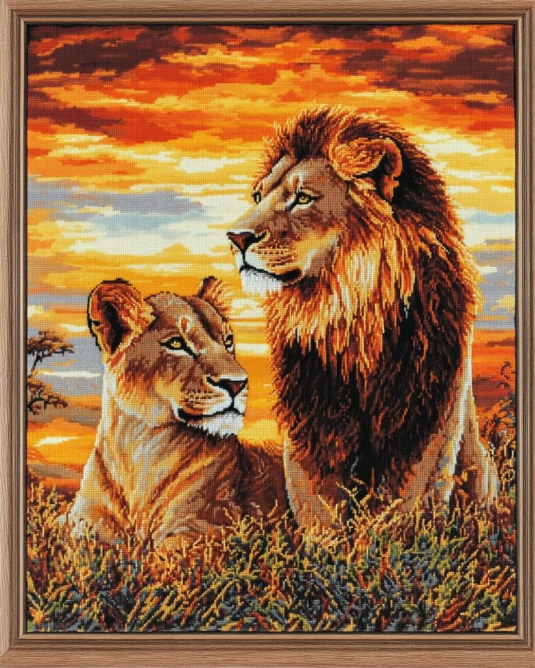 AxiangziK DIY Cross Stitch Kit Two Lions 11CT 40x50cm