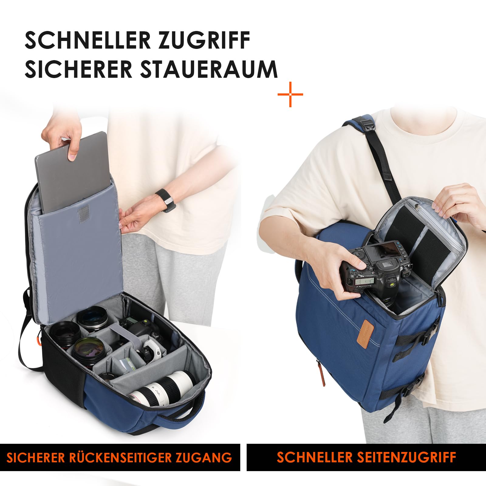 TARION Kamerarucksack Leicht Kamera Rucksack mit 15 Zoll Laptopfach Blau | Kompakt DSLR Rucksack Wasserdicht Fotorucksack Klein mit Regenschutzhülle Regenhaube für Outdoor Reisen TB-04