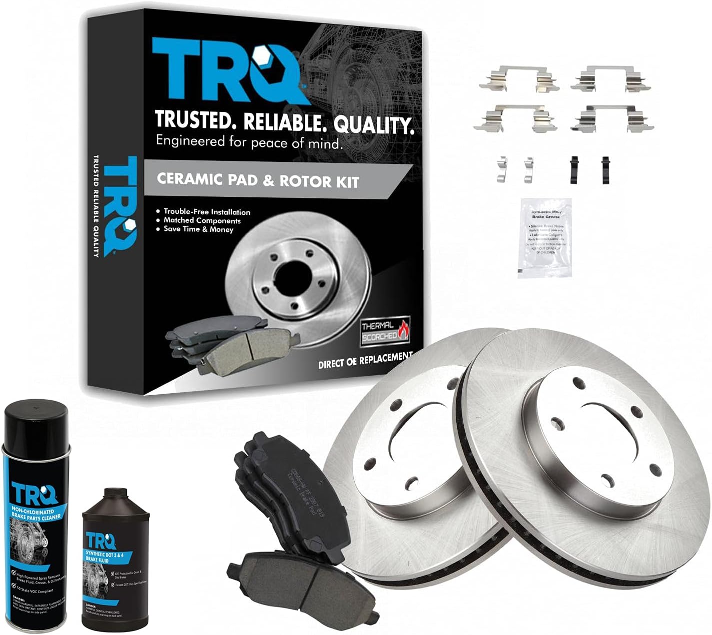 TRQ Front Brake Pad & Rotor Kit Ceramic Compatible with 2001-2005 Chrysler Sebring Dodge Stratus Mitsubishi Eclipse 2001-2012 Galant 2004-2006 Lancer 2003-2004 Outlander