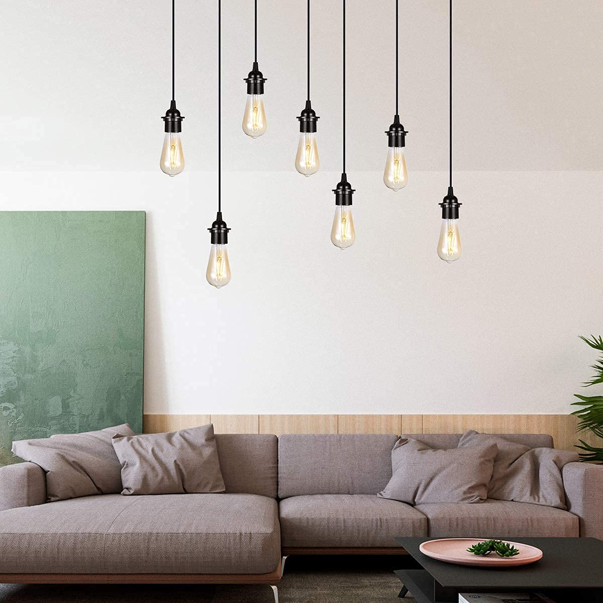 2-Pack HUIBONA Plug-in Pendant Light, 15FT Vintage Hanging Lantern Cord E26/E27 Socket, Black Kit With In-Line On/Off Switch and Lampshade Ring