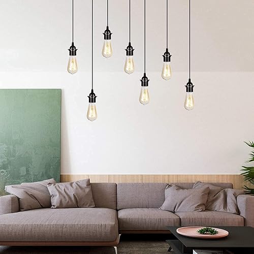 Miniatura 4 de Paquete de 2 lámparas colgantes HUIBONA enchufables, cable de linterna colgante vintage de 15 pies, enchufe E26E27, kit negro con interruptor de