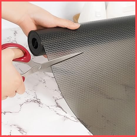 Wolpin Anti-Slip Kitchen Cabinet Drawer Shelf Mat Liner Sheets (45 cm x 3 m Roll) Waterproof Strong Table Mat EVA for Bathroom, Fridge Mat Textured Multipurpose (Transparent, Black)