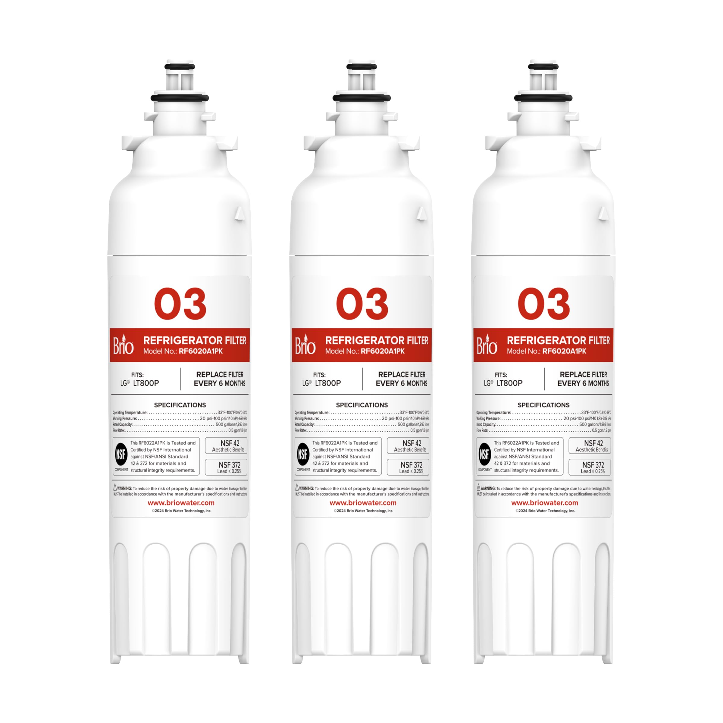 Filtre à eau LG LT800P de Brio pour réfrigérateur américain Kenmore 9490 en lot de 3