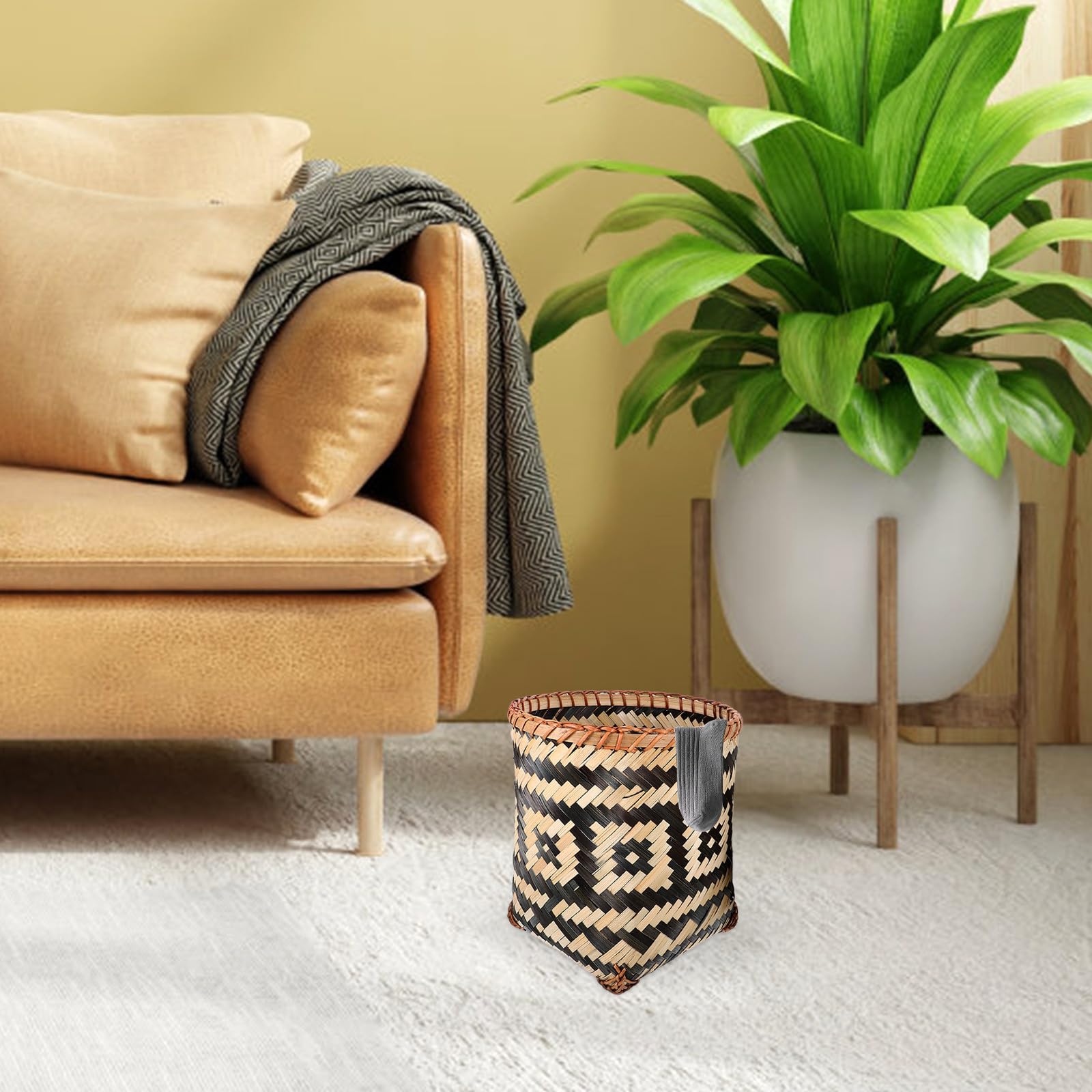 UKCOCO Cestino Intrecciato in Bambù 2 Pezzi Set, Porta Carta Straccia e Portaoggetti Decorativo per Casa, Bagno e Soggiorno, Capacità Elevata, Leggero e Facile da Pulire, Stili multipli