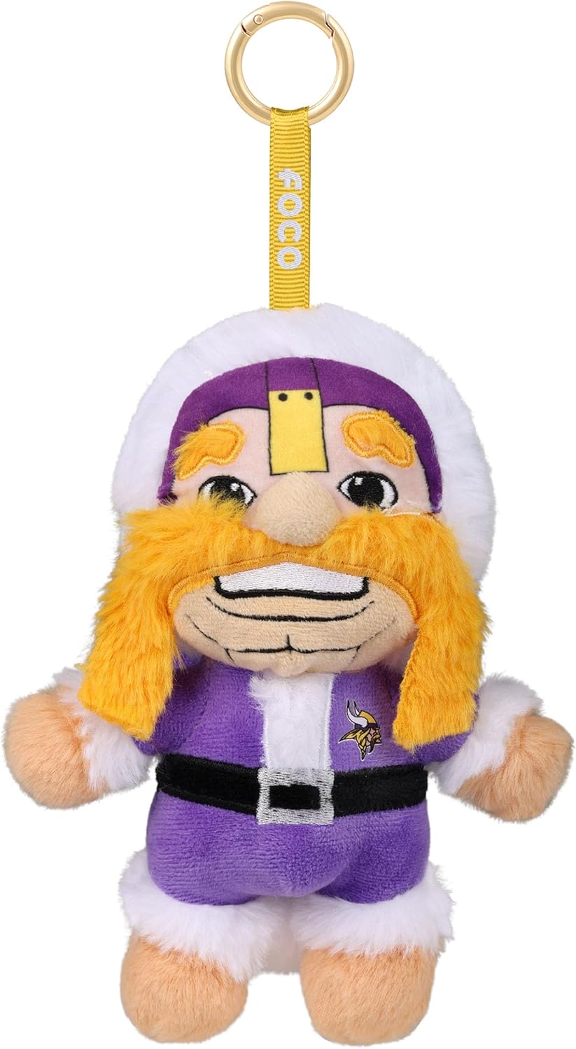 FOCO Unisex NFL Team Logo Plush Mascot Santa Christmas Bag Charm Keychain