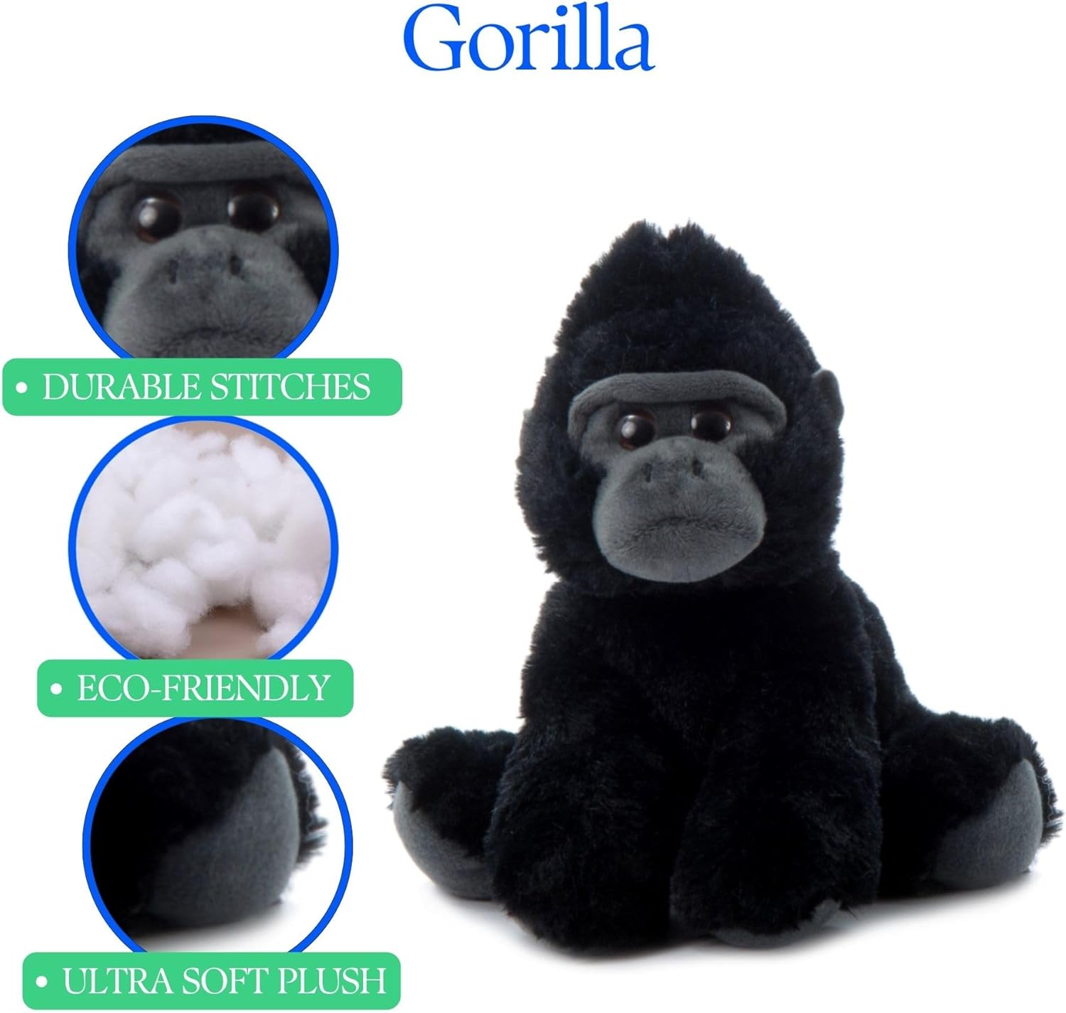 The Petting Zoo Gorilla Stuffed Animal, Gifts for Kids, Wild Onez Zoo Animals, Gorilla Plush Toy 9 inches