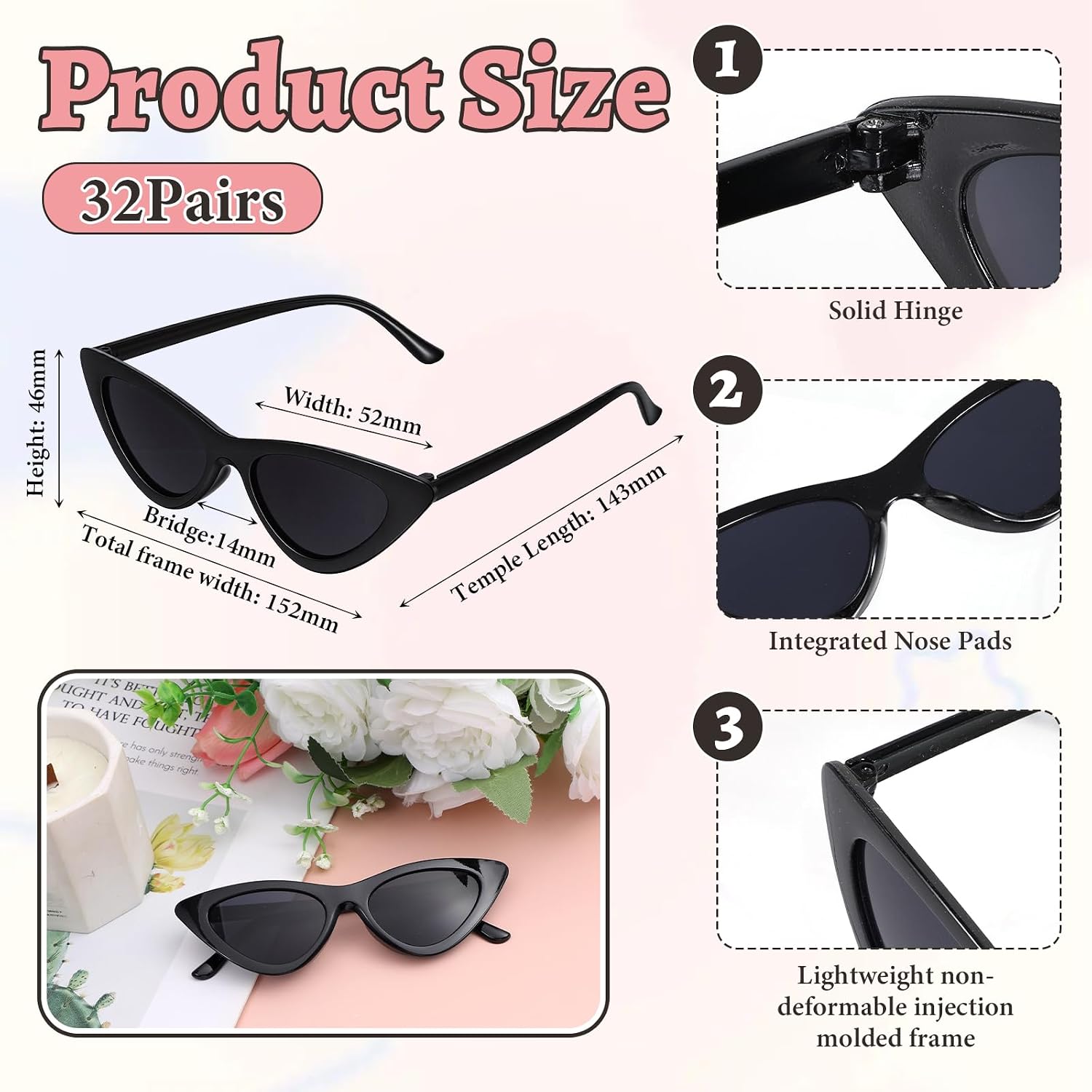 Afcabakila 32 Pairs Retro Cat Eye Sunglasses for Women bulk Vintage Trendy Goggles Party Plastic Frame Sunglasses for men image 2