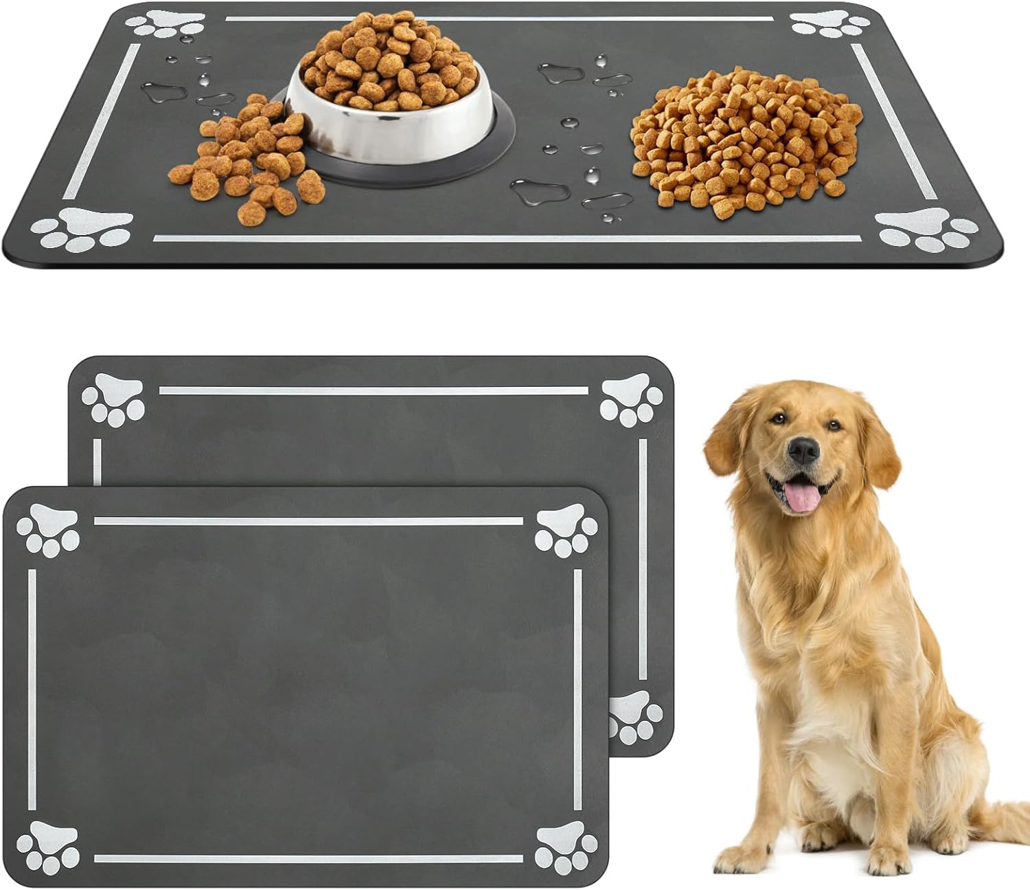 Dog Food Mats for Floors Waterproof, 2 Pack Dog Mat for