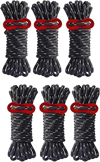 テントロープ 4mm * 4m 耐荷重200KG ガイロープ パラコード ロープ ガイライン タープロープ 反射材 自在金具付き 6本セット ブラック | キャンプ アウトドア 物干しざお
