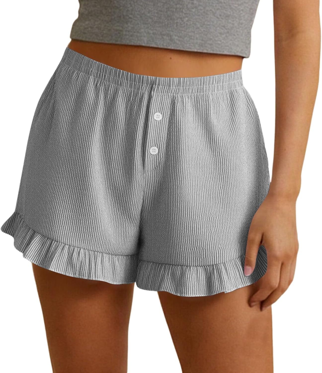 DuDubaby Women's Athletic Shorts Women's Casual Striped Elasticshorts for Women Casual Mid-Waisted Distressed Stretchy Sport Shorts Women (Black,Medium)