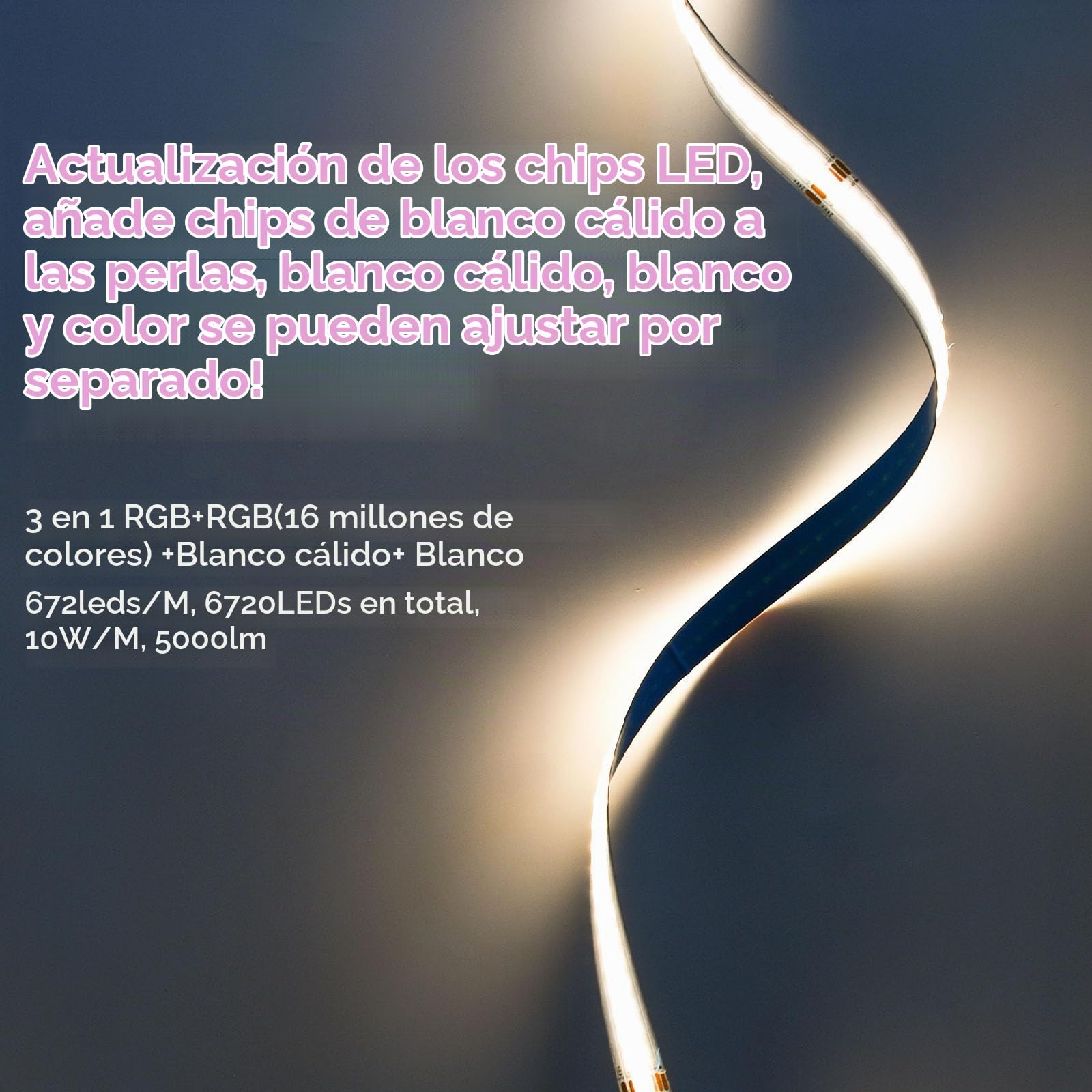 Luces Led Habitacion 10M,WiFi Tiras Led COB RGB+White 672led/M 6720leds 24V Luces Led Habitación,16Millones de Colores y Música Modos,Para Google Home Assistant/Alexaz