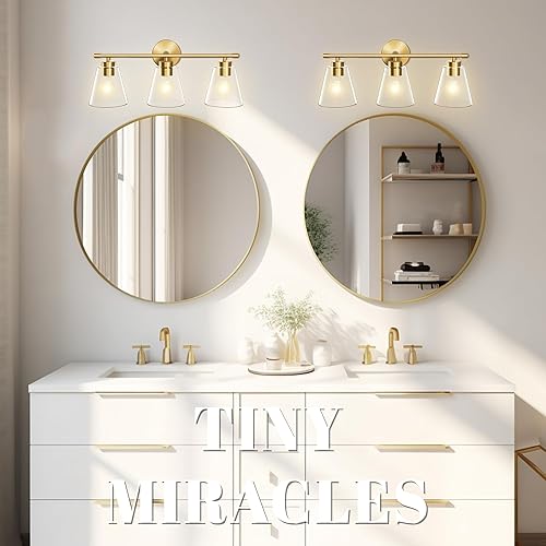 Miniatura 6 de Hamilyeah Lámparas doradas para tocador de baño sobre el espejo, 3 luces de tocador de cristal transparente, accesorios de iluminación industriales