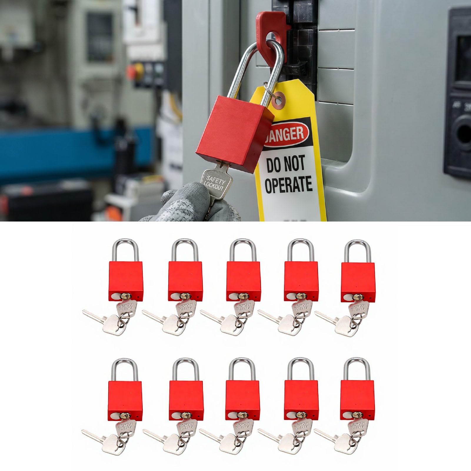banapoy Juego de 10 Cerraduras de Bloqueo y Etiquetado, Candado de Seguridad con 20 Llaves, Candados de Seguridad para Estaciones y Dispositivos de Bloqueo Eléctrico