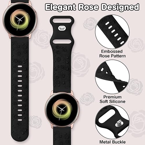 Miniatura 2 de Correa deportiva de repuesto de silicona suave con grabado floral compatible con Samsung Galaxy Watch 654 de 1.575 pulgadas, 1.732 pulgadas, Galaxy