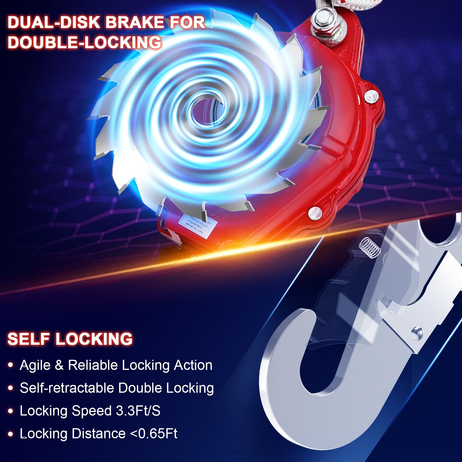 Encreese Self Retractable Fall Arrester 33FT UPGRADED Double Locking Falling Protector Gear, Lifeline Safety Lanyard Rope, Alloy Steel Heavy Duty Dynamic Rotation Hook Cable Wire Roofing Construction