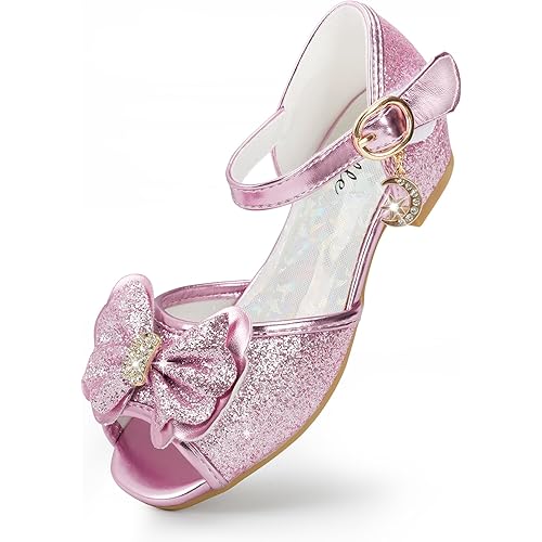 Stelle Girls Mary Jane Dress Shoes Low Heel Glitter Patent Bow Kids Party Wedding Flower Girl School Shoes(Toddler/Little/Big Kid)