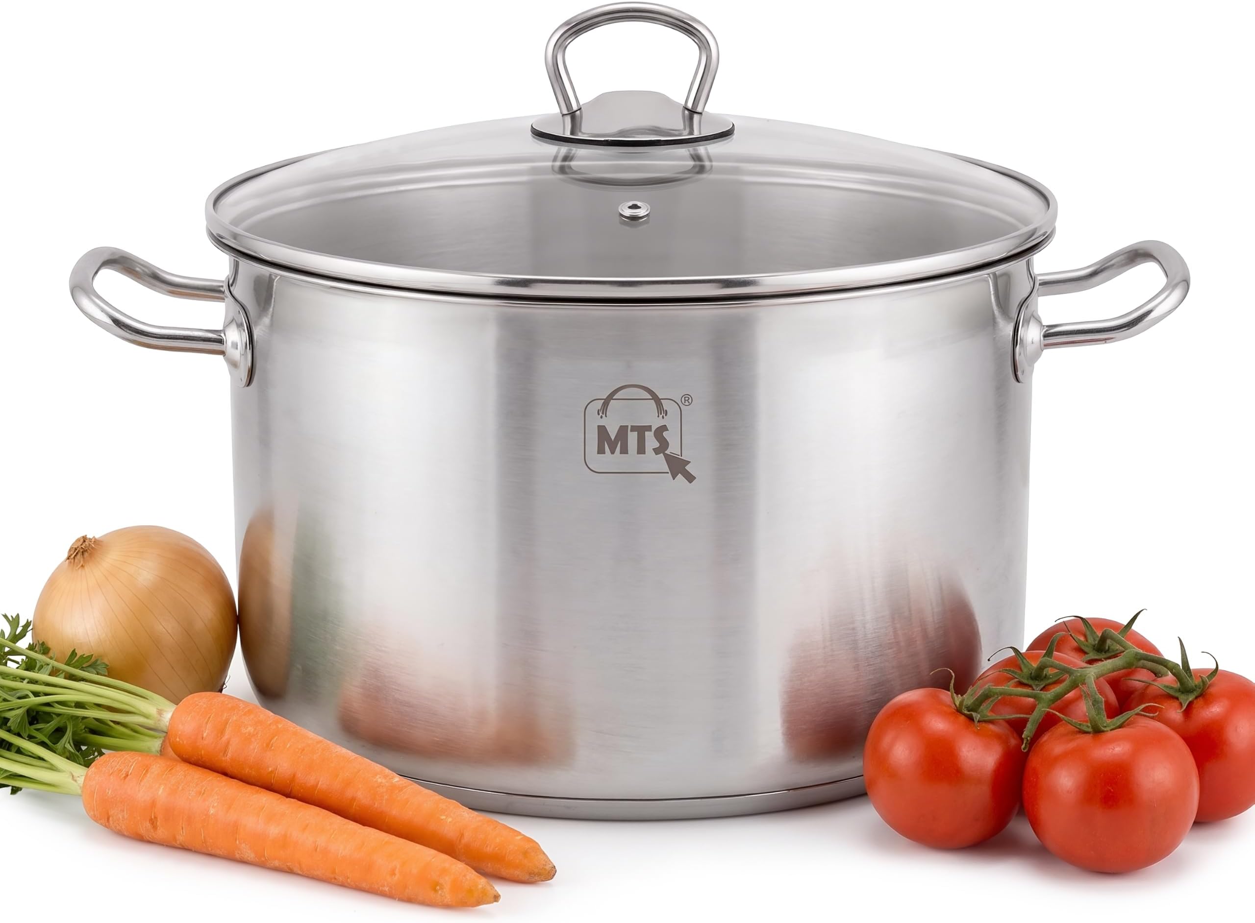 MTS 9L Stainless Steel Stock Pot with Glass Lid & Induction Base 24cm