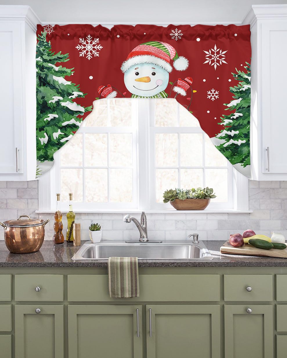 XBDDZSW Cortinas De Navidad Lindo Papá Noel Muñeco De Nieve Árbol De Navidad Regalo Copo De Nieve Invierno Vacaciones Feliz Año Nuevo Patrón Estampado Cortina Dormitorio Sala De Estar Decoración