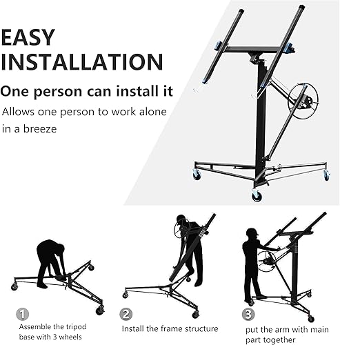 Miniatura 5 de PayLessHere Elevador de paneles de yeso de 11 pies con ruedas giratorias de construcción, elevador de gato de herramientas bloqueable para una fácil
