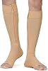 Zipper Copper Compression Socks Open Toe Beige 15-20 mmHg Knee High Stockings, Designed for Circulation, Varicose Veins, Swelling, Venous Insufficiency, Post-Operative Recovery, X-Large