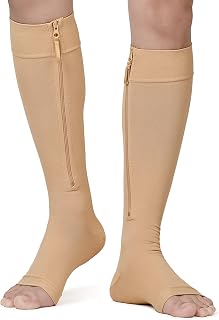 NURCOM Copper Compression Socks Wide Calf - 3X-Large Beige Opaque Open Toe Socks, Zipper Knee High Stockings 20-30 mmHg for Varicose Veins, Vein Thrombosis and Venous Insufficiency, Lymphedema, 3XL