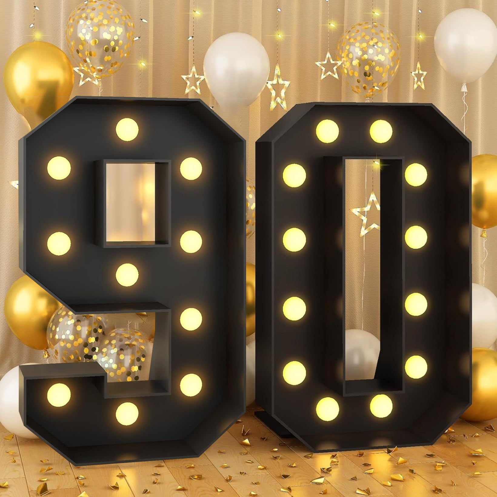 70CM/2.3FT Black Frame Light Up Number 90, Marquee Light Up Numbers, Mosaic Giant Marquee LED Light, Anniversary Party Decorations, Birthday Wedding DIY Decor
