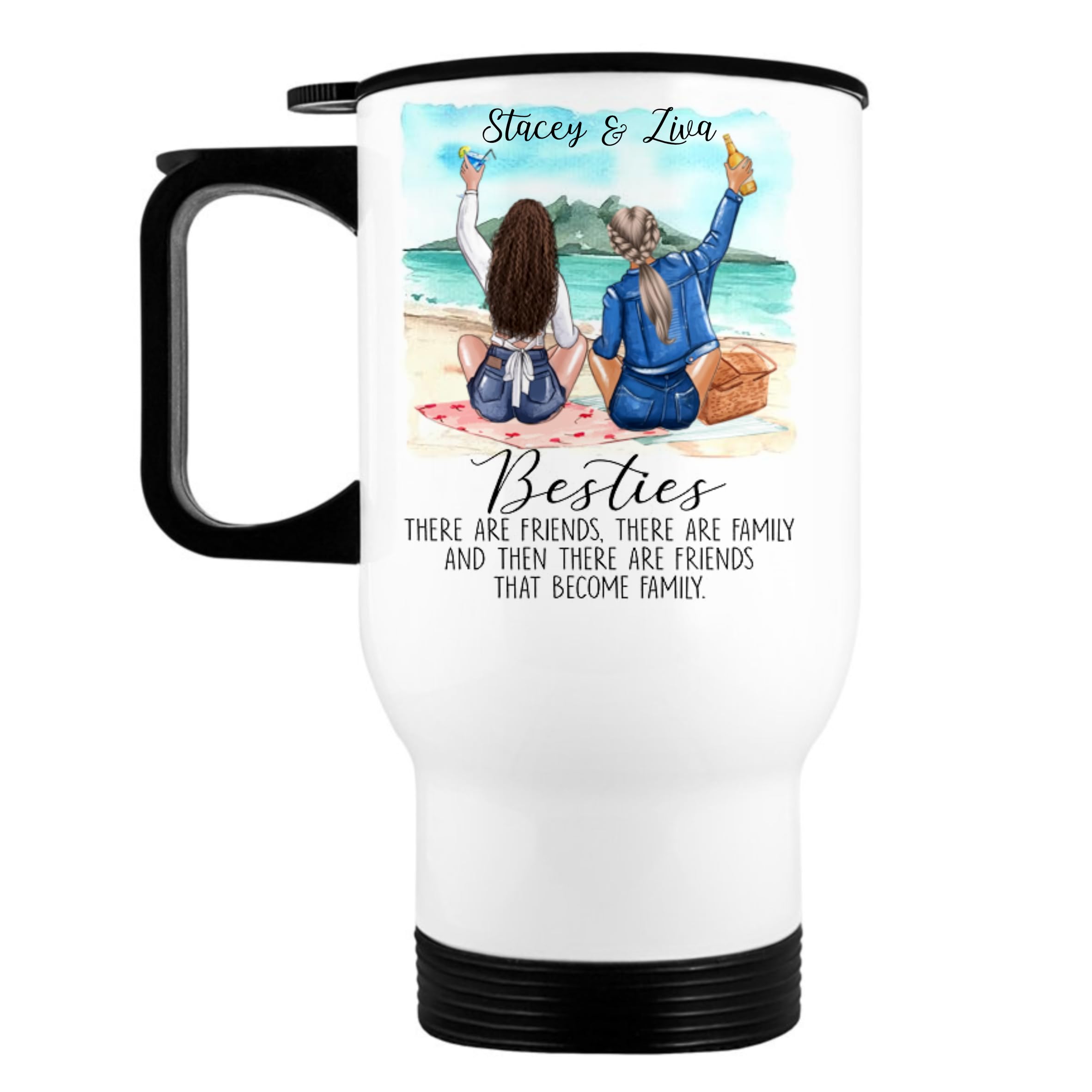 EKAM Personalised Travel Mug for Best Friend or Sister - 14oz Stainless Steel Insulated Travel Tea/Coffee Mug Heartfelt Message & Outfit Choices Best Friendship Gift for BFF Birthday Her, Christmas